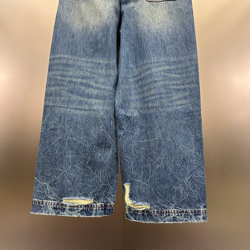 Louis Vuitton Western Turquoise Accent Distressed Utility Denim Trousers