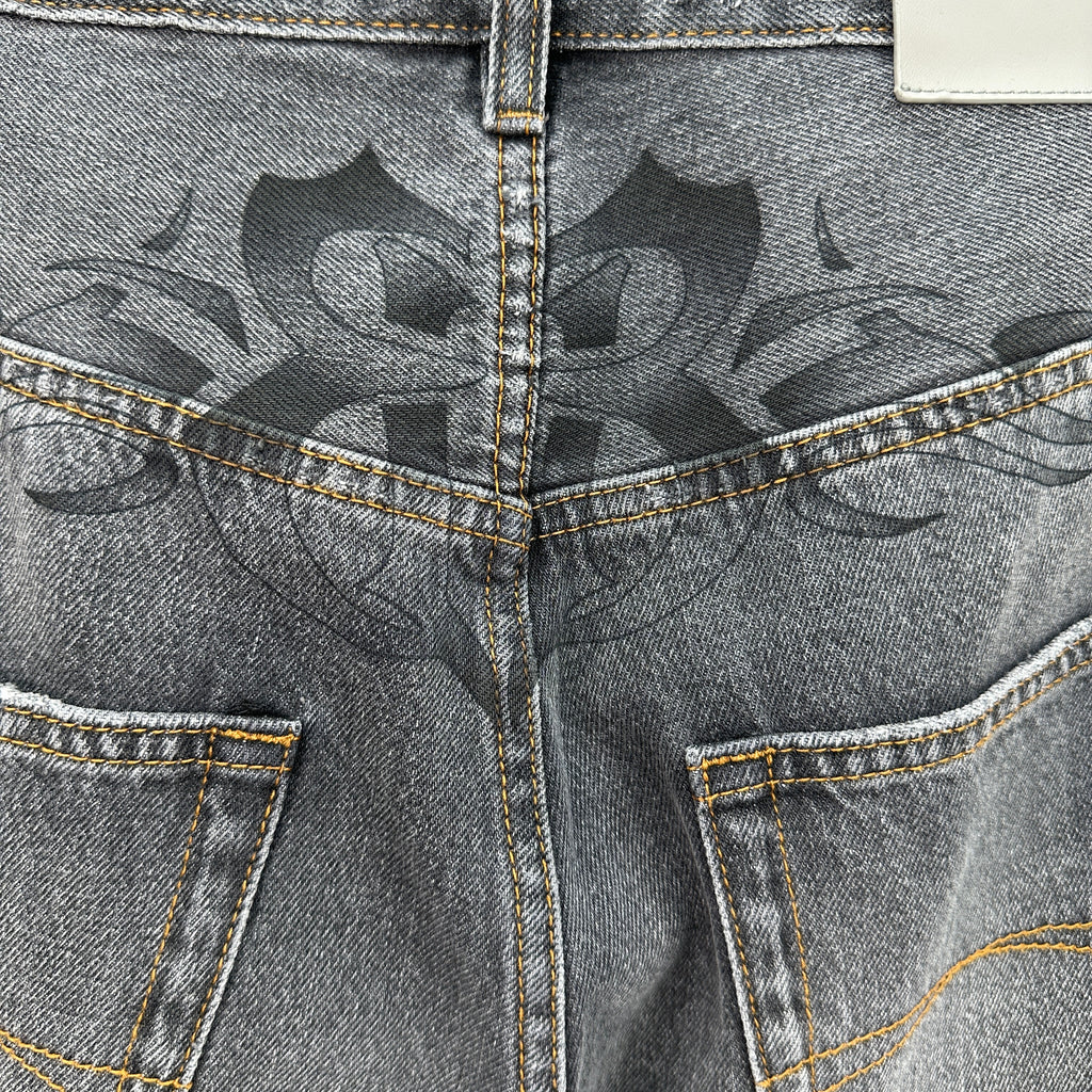 Balenciaga Crest & Artwork Embroidered Baggy Denim Pants