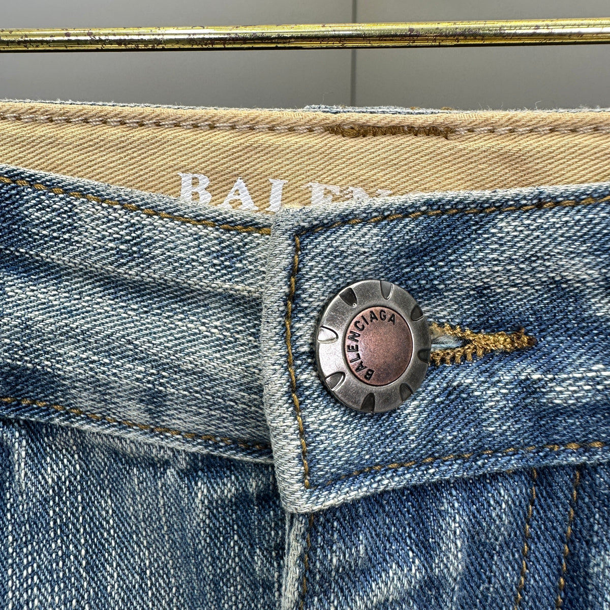 Balenciaga Light Wash Baggy Jeans with Red Side Logo
