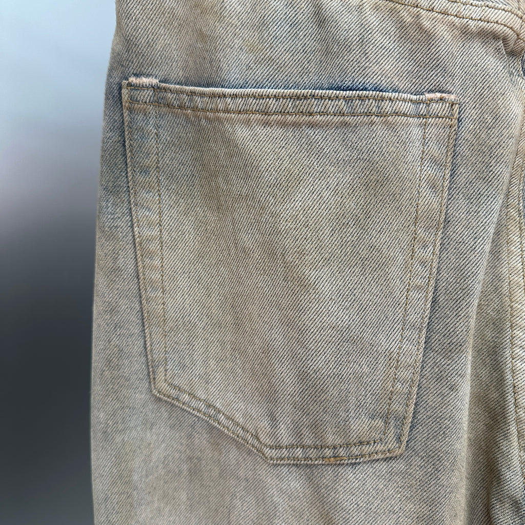 Acne Studios Distressed Beige Tinted Wide-Leg Denim Pants