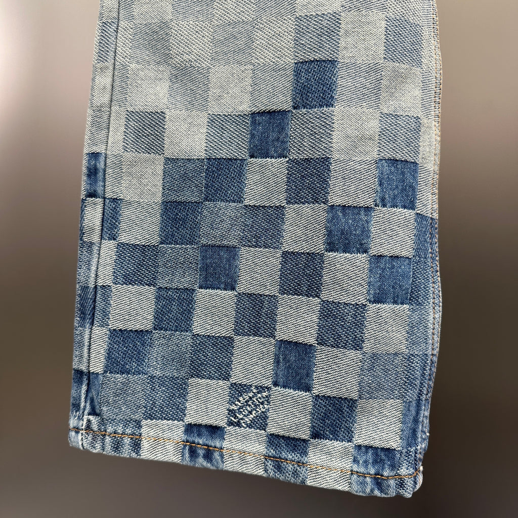 Louis Vuitton Pixelated Damier Indigo Denim Trousers with Heritage Signature