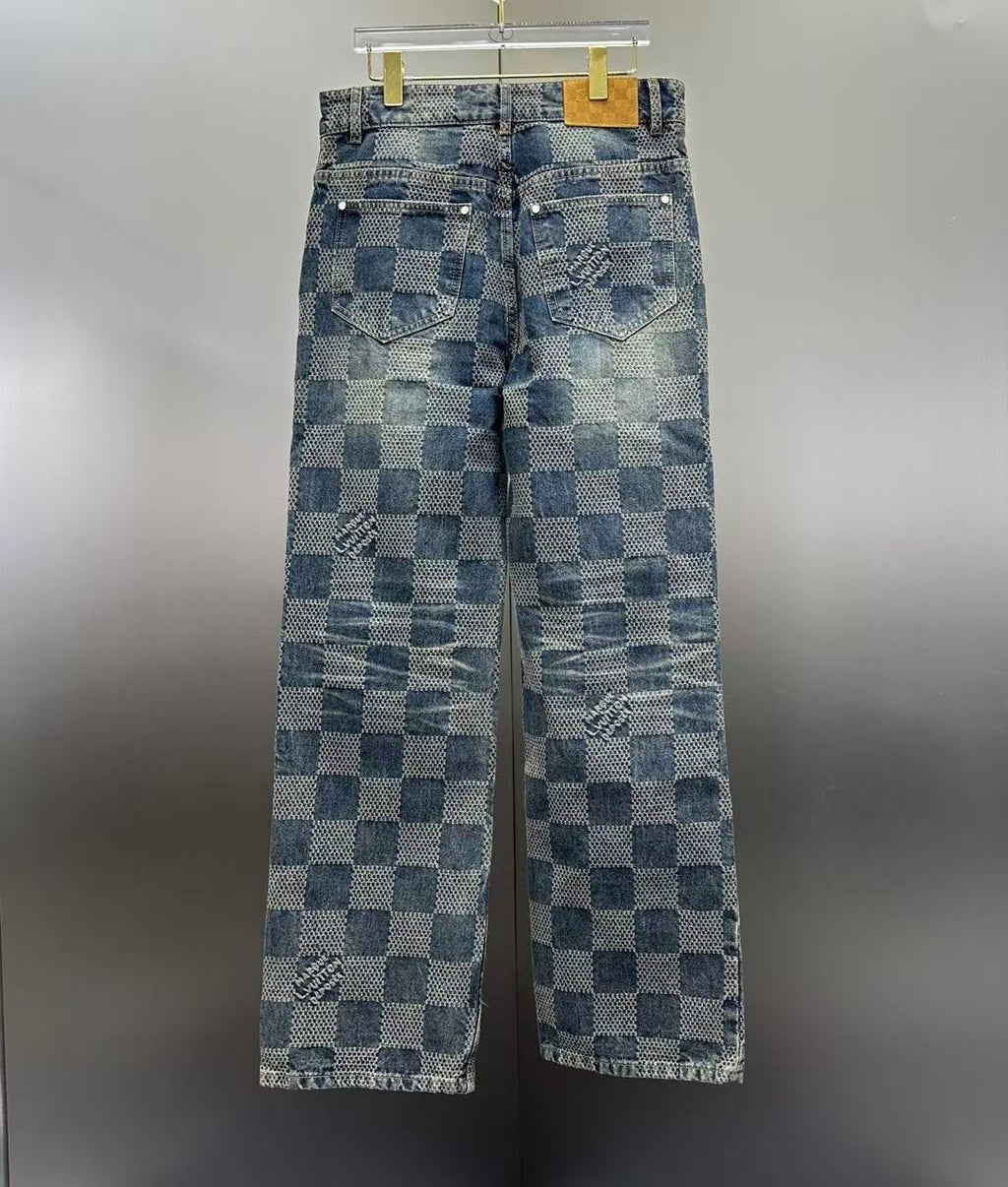 Louis Vuitton Vintage Tinted Damier Denim Trousers with Heritage Inscription