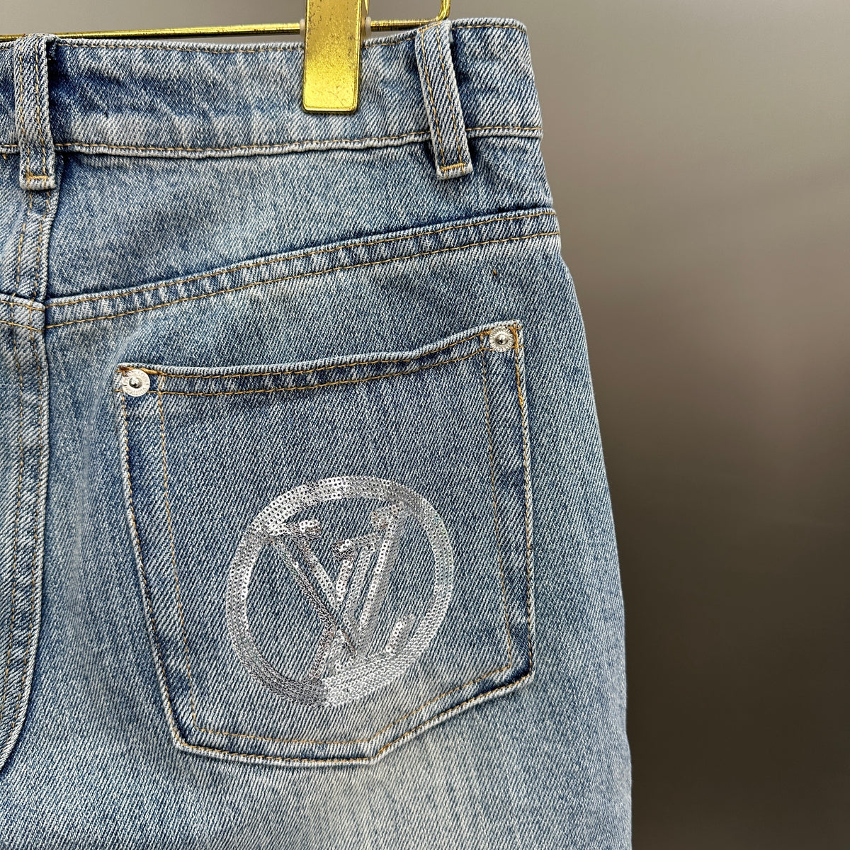 Louis Vuitton Silver LV Monogram Pocket Wide-Leg Denim Trousers