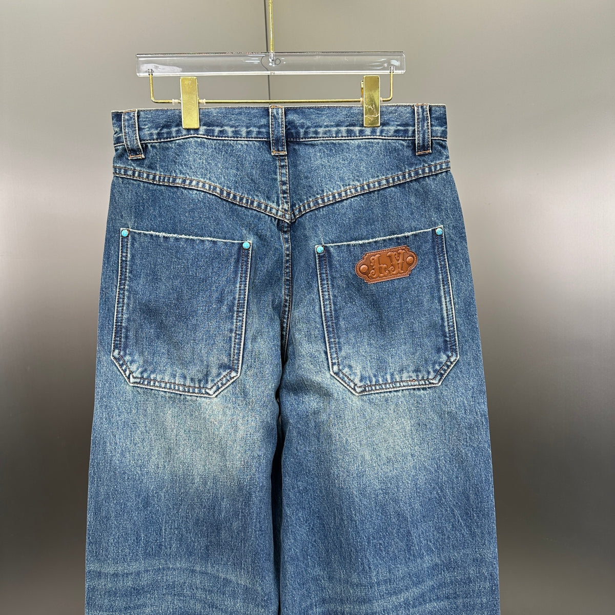 Louis Vuitton Western Turquoise Accent Distressed Utility Denim Trousers