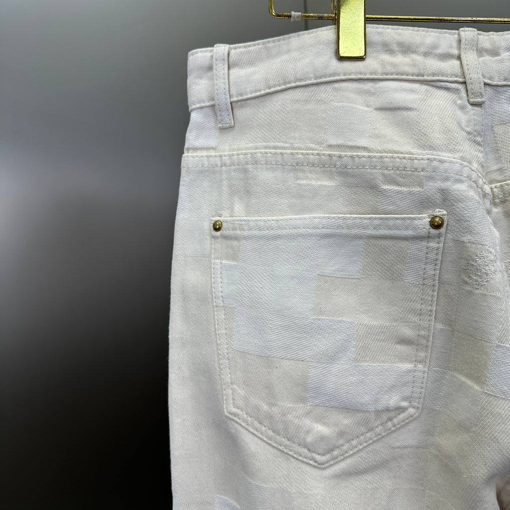 Louis Vuitton Tonal Pixelated Damier Cream Denim Trousers