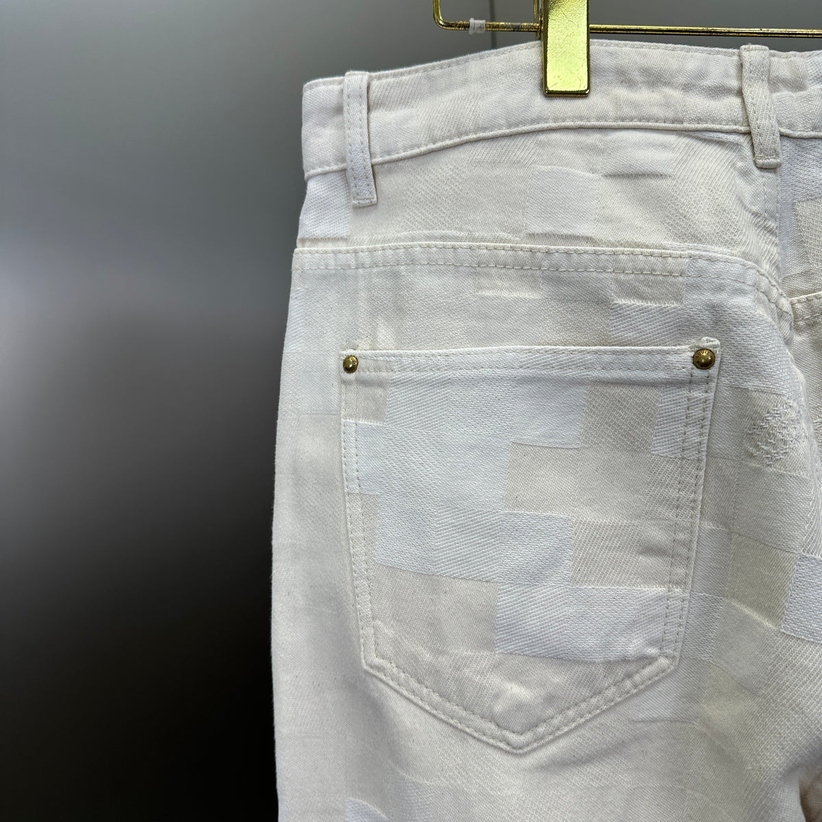 Louis Vuitton Tonal Pixelated Damier Cream Denim Trousers
