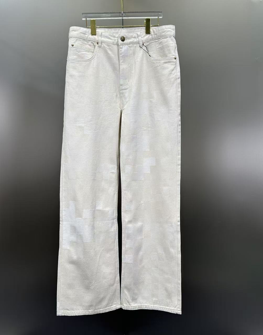 Louis Vuitton Tonal Pixelated Damier Cream Denim Trousers