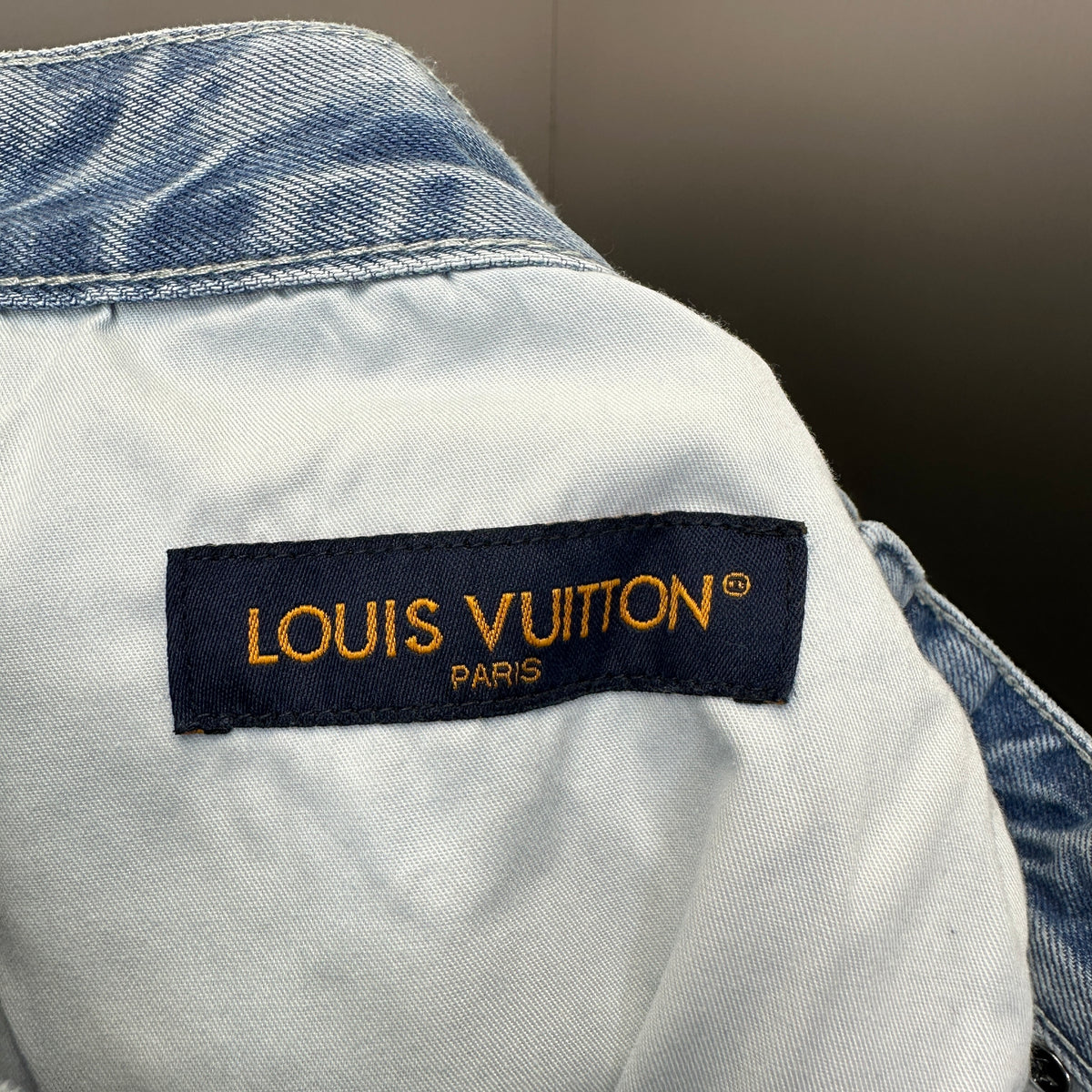 Louis Vuitton Washed Indigo Carpenter Fit Jeans with Frayed Monogram Panels