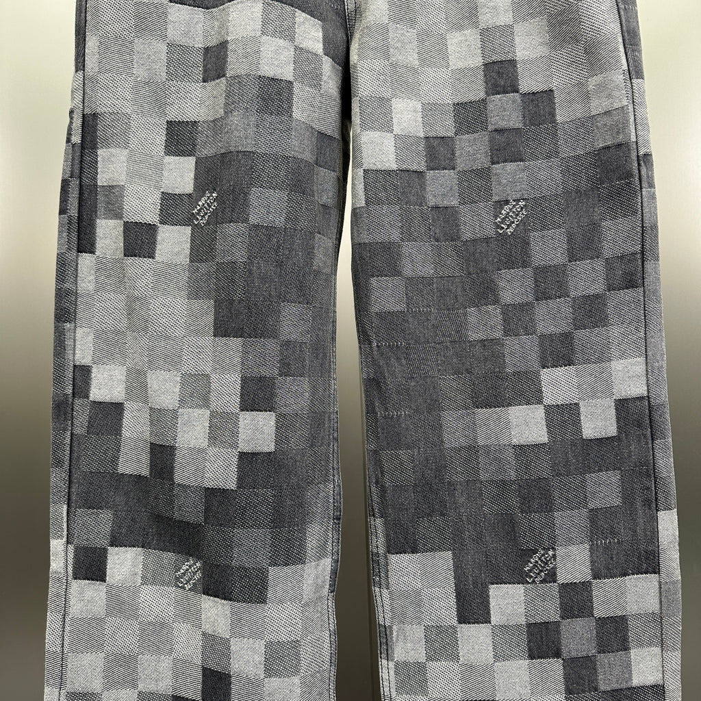 Louis Vuitton Pixelated Damier Charcoal Denim Trousers with Heritage Inscription