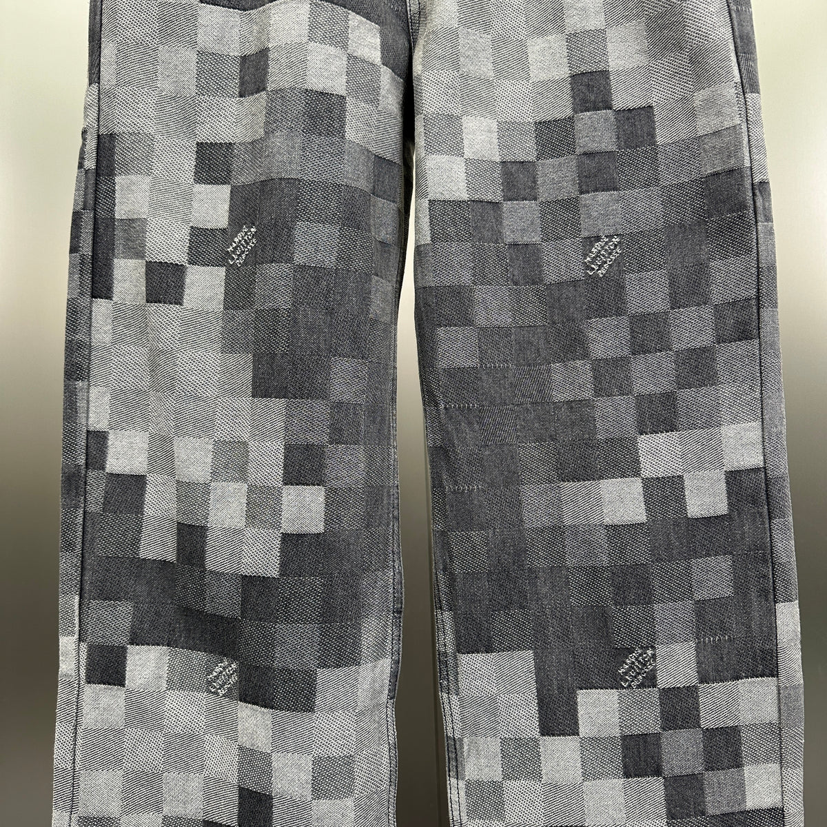 Louis Vuitton Pixelated Damier Charcoal Denim Trousers with Heritage Inscription