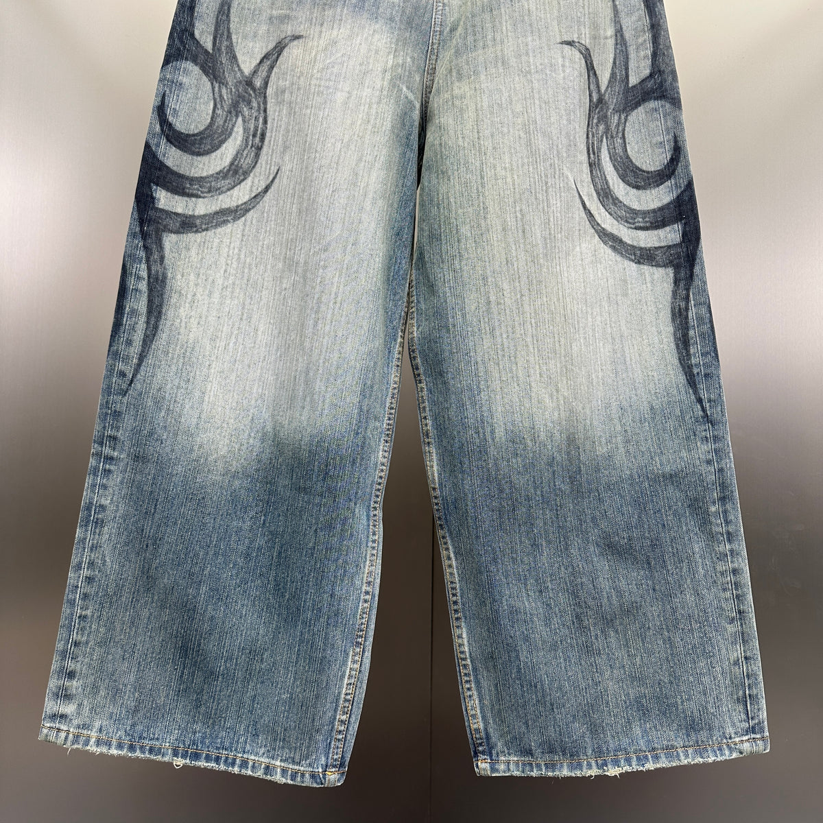 Balenciaga Faded Blue Flame Tribal Wide-Leg Denim