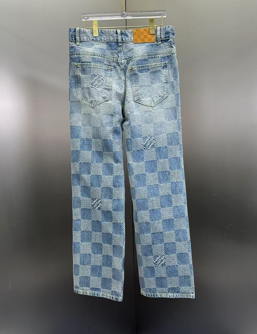 Louis Vuitton Bleached Damier Pattern Denim Trousers with Heritage Inscription