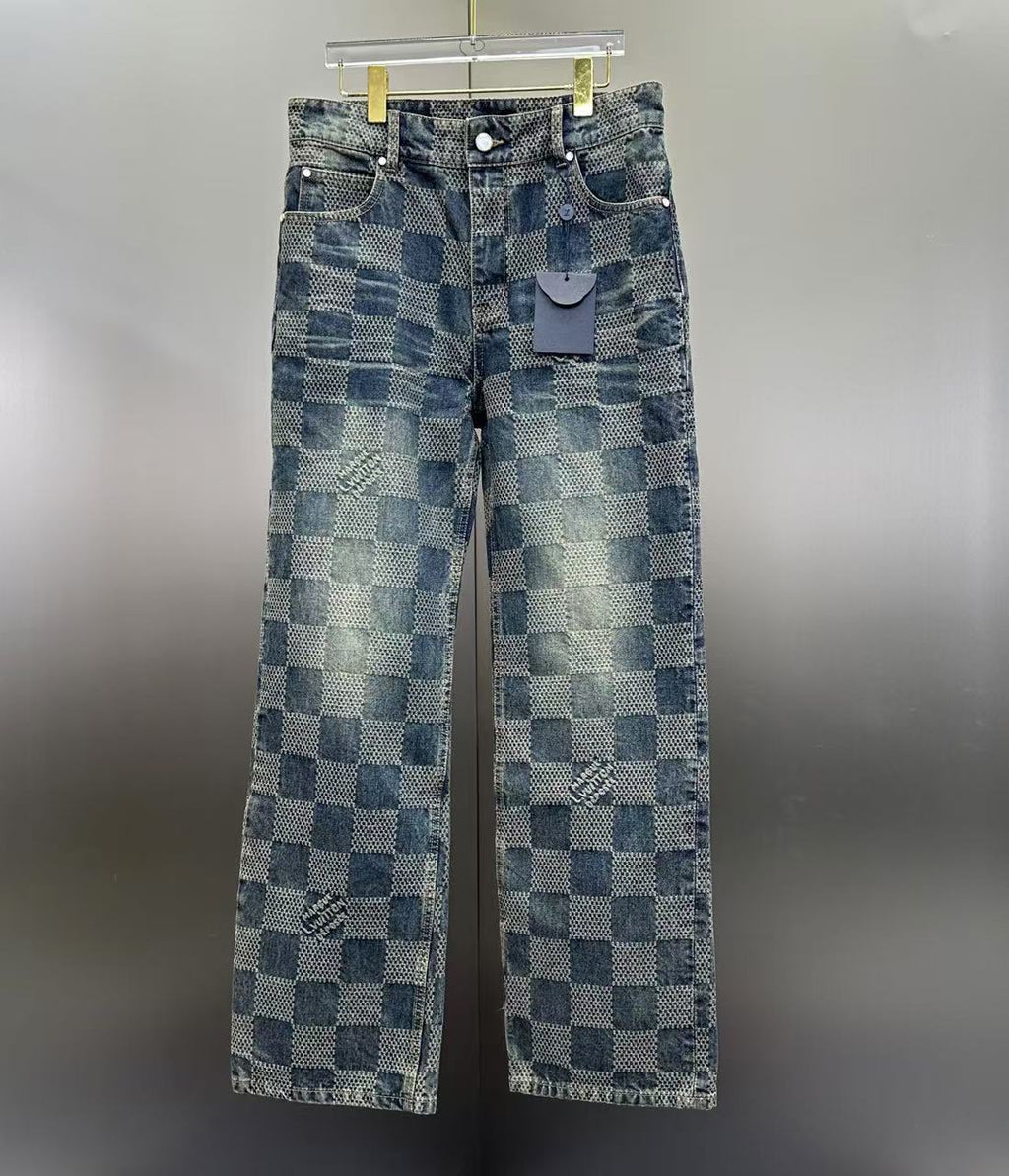 Louis Vuitton Vintage Tinted Damier Denim Trousers with Heritage Inscription