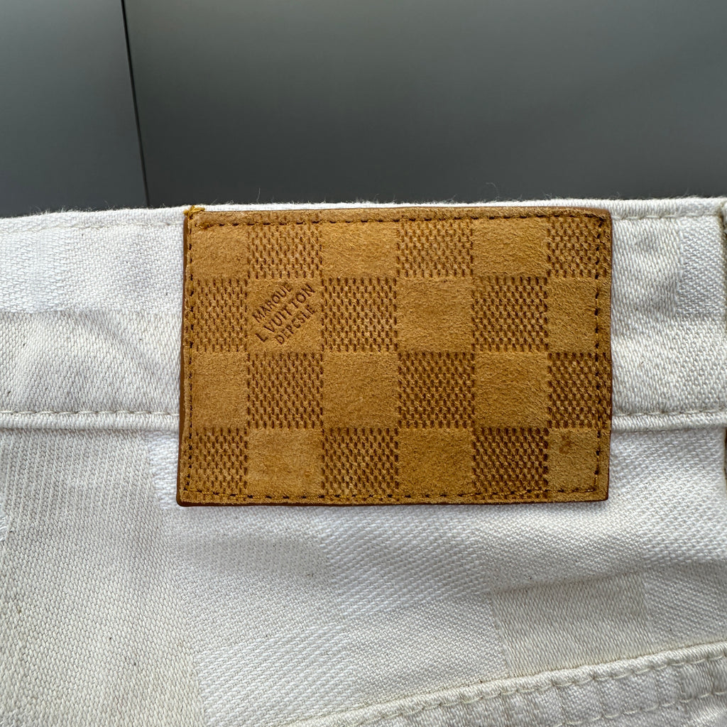 Louis Vuitton Tonal Pixelated Damier Cream Denim Trousers