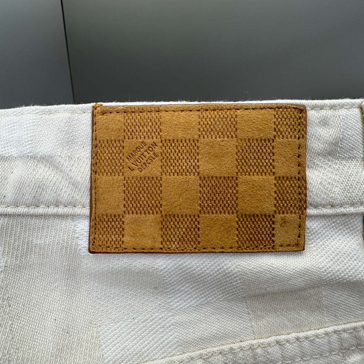 Louis Vuitton Tonal Pixelated Damier Cream Denim Trousers