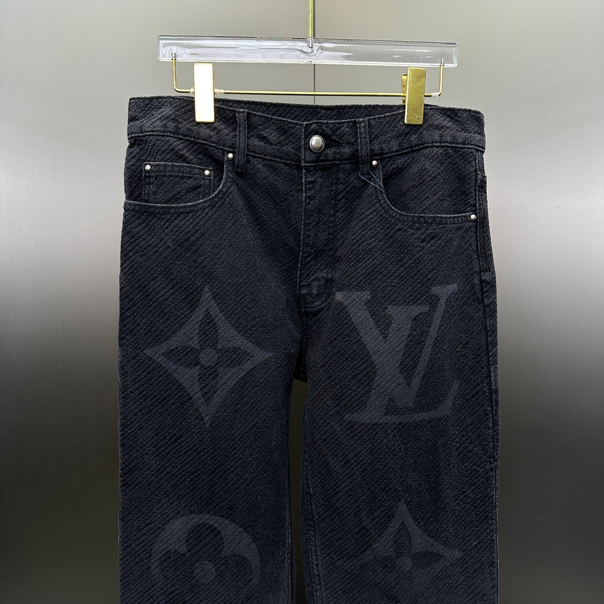 Louis Vuitton Tonal Oversized Monogram Jacquard Denim Trousers – Charcoal