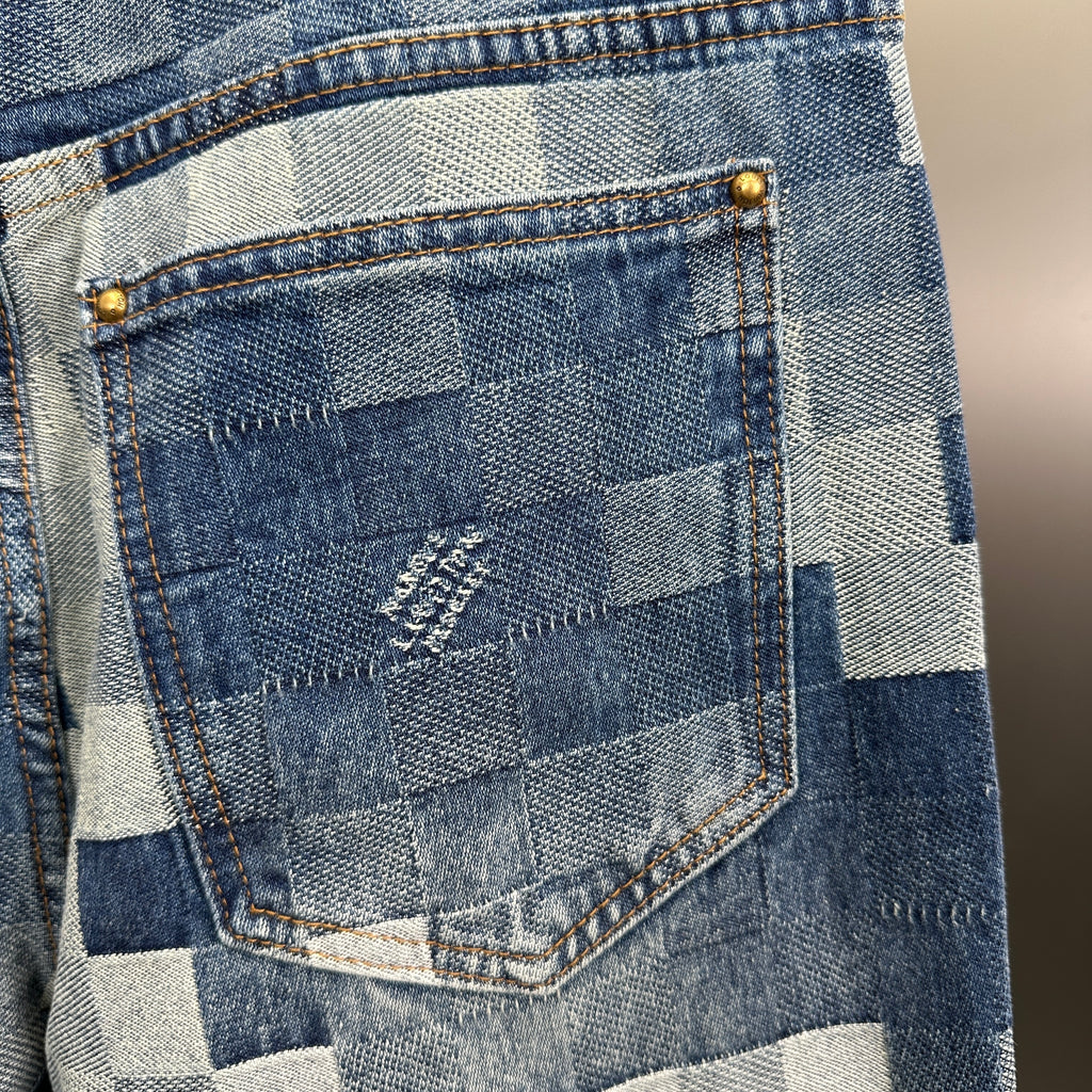 Louis Vuitton Pixelated Damier Indigo Denim Trousers with Heritage Signature