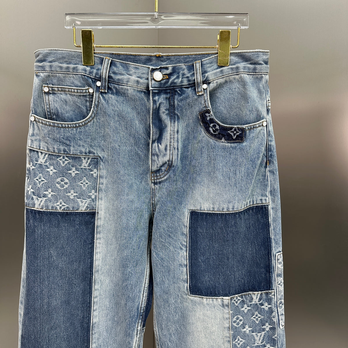 Louis Vuitton Multi-Wash Monogram Denim Trousers with Raw Hem