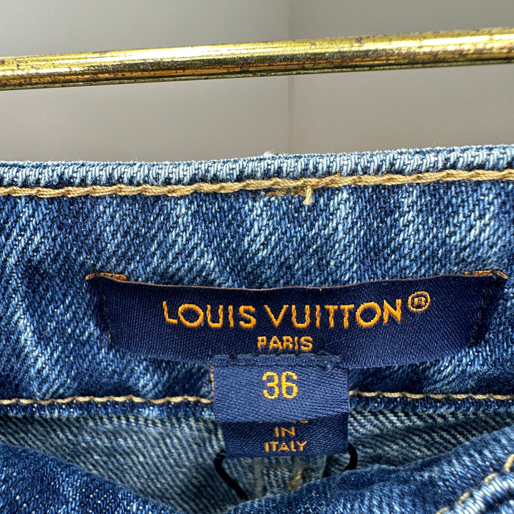 Louis Vuitton Silver LV Monogram Polka Motif Wide-Leg Denim Trousers
