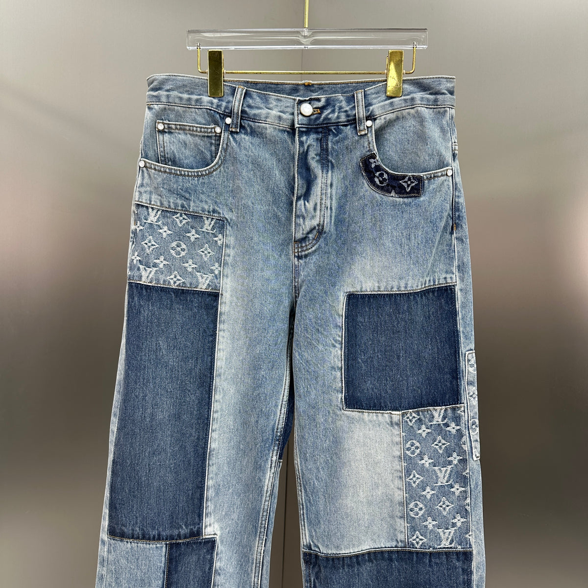 Louis Vuitton Multi-Wash Monogram Denim Trousers with Raw Hem