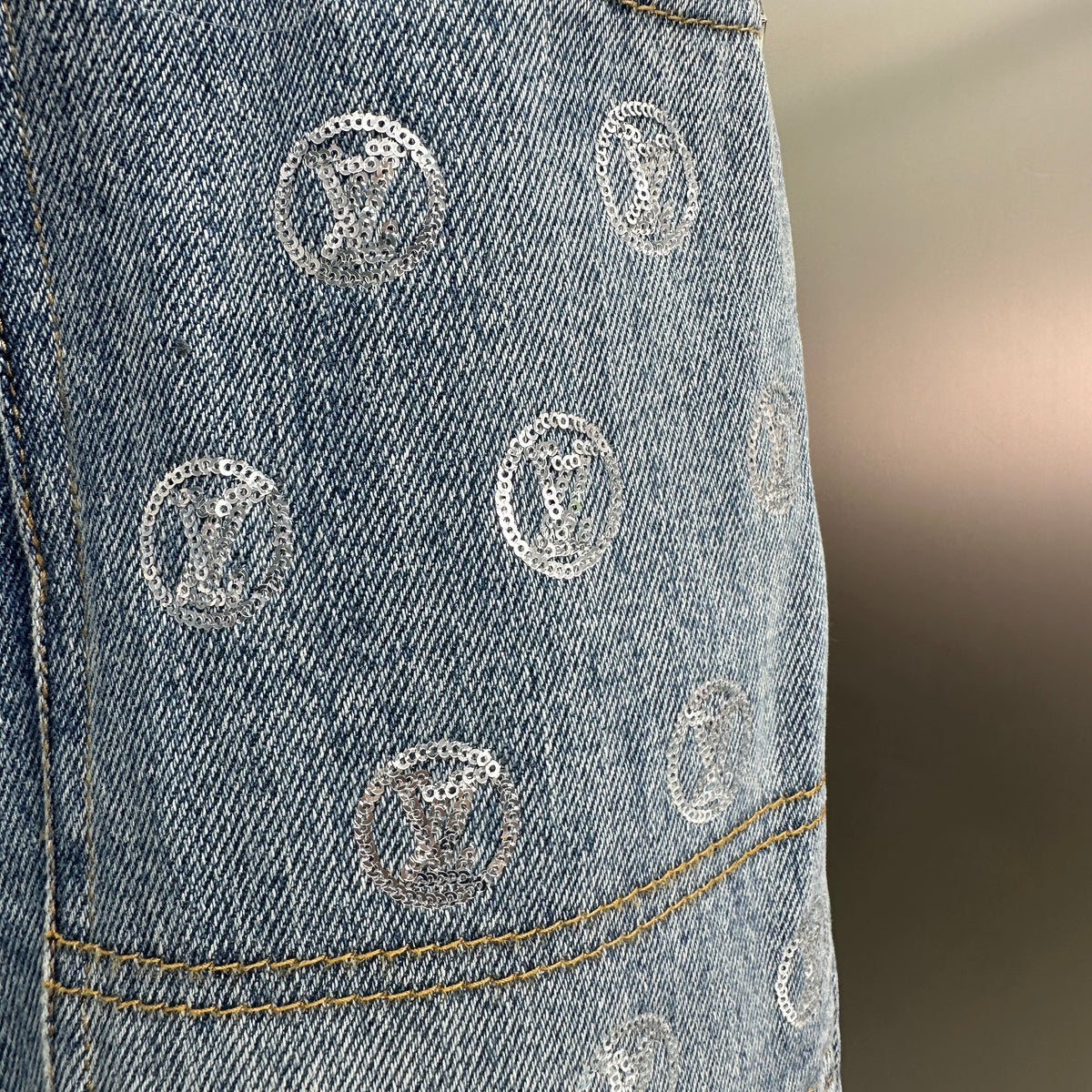 Louis Vuitton Silver LV Monogram Pocket Wide-Leg Denim Trousers