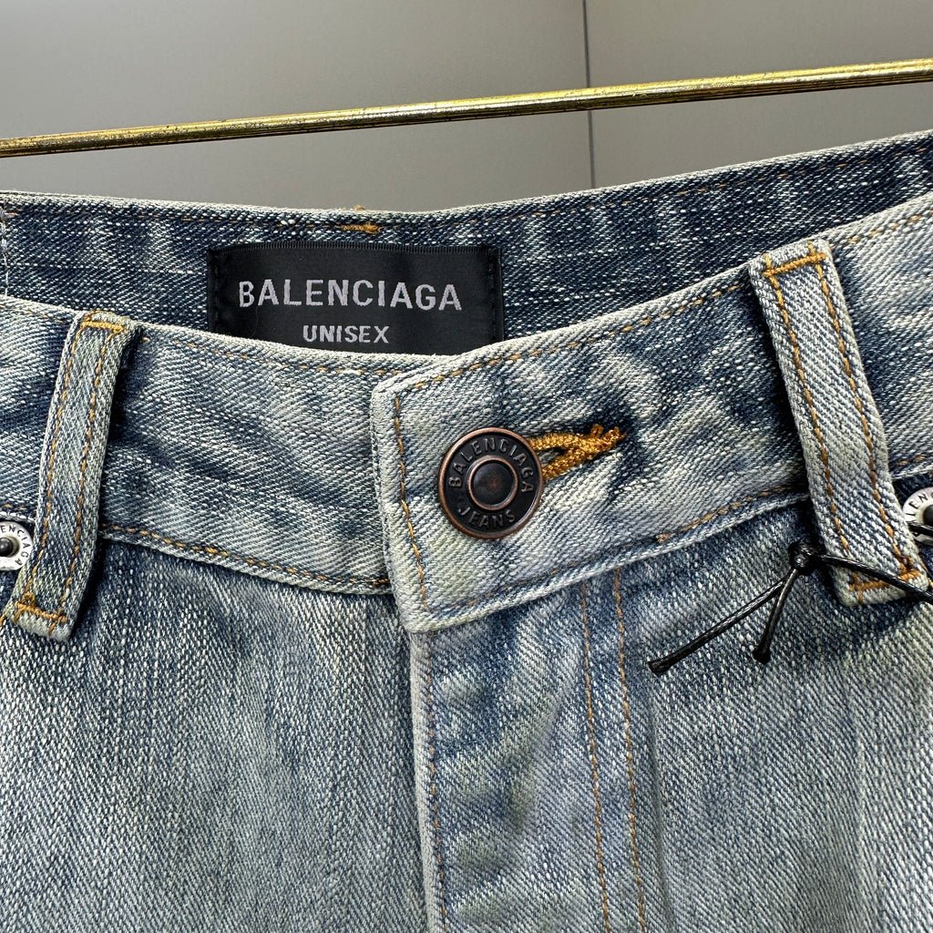 Balenciaga Faded Blue Flame Tribal Wide-Leg Denim