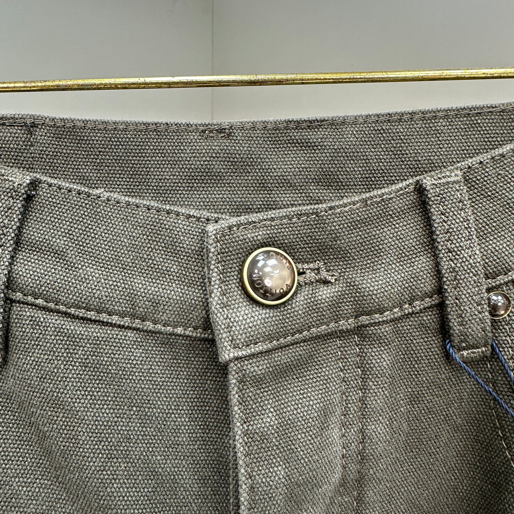 Louis Vuitton Double-Knee Faded Black Denim Trousers with Monogram Cuffs