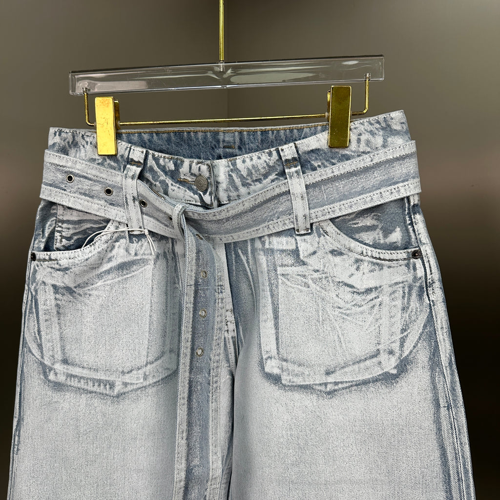 Acne Studios High-Waisted Wide-Leg Denim Pants with Matching Belt