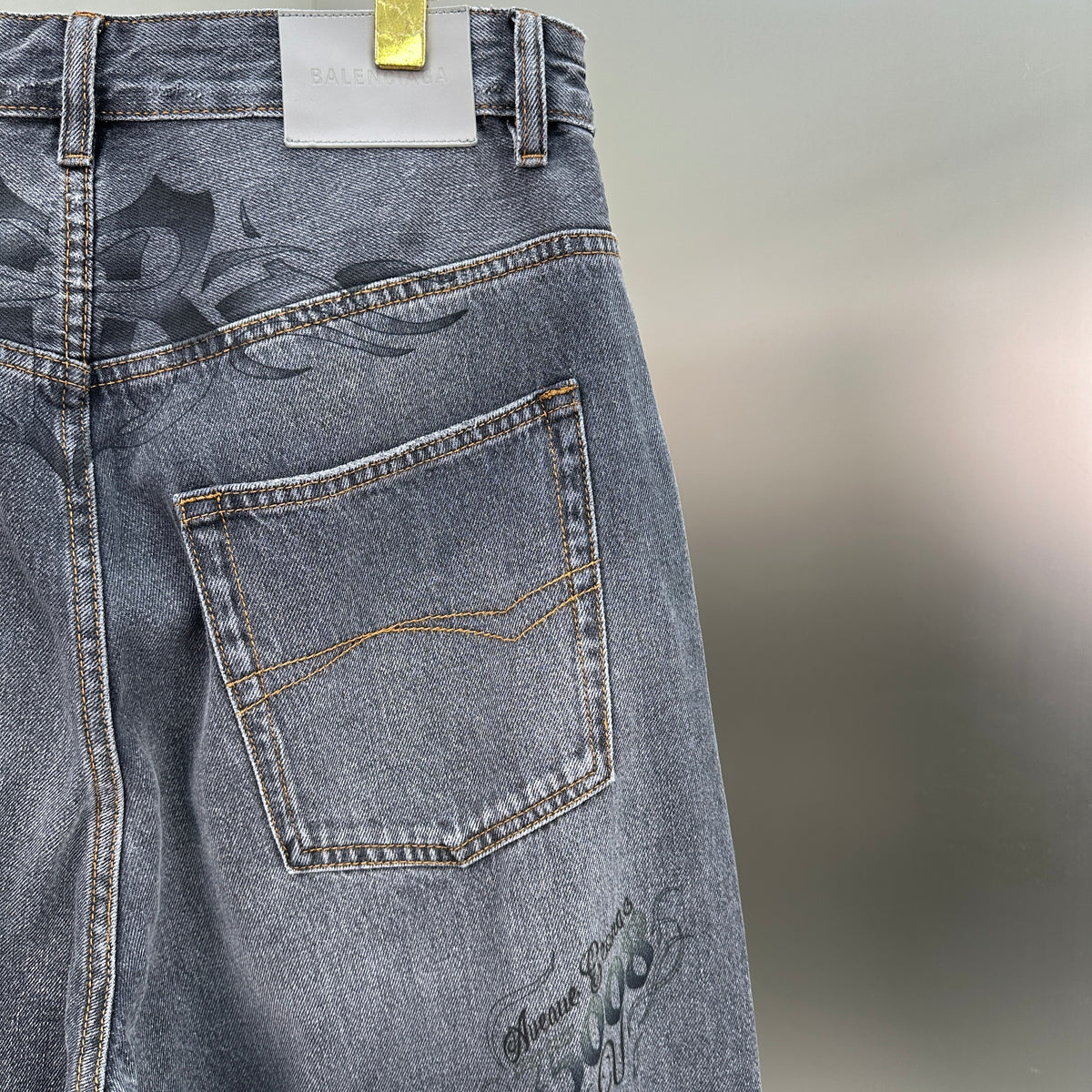 Balenciaga Crest & Artwork Embroidered Baggy Denim Pants