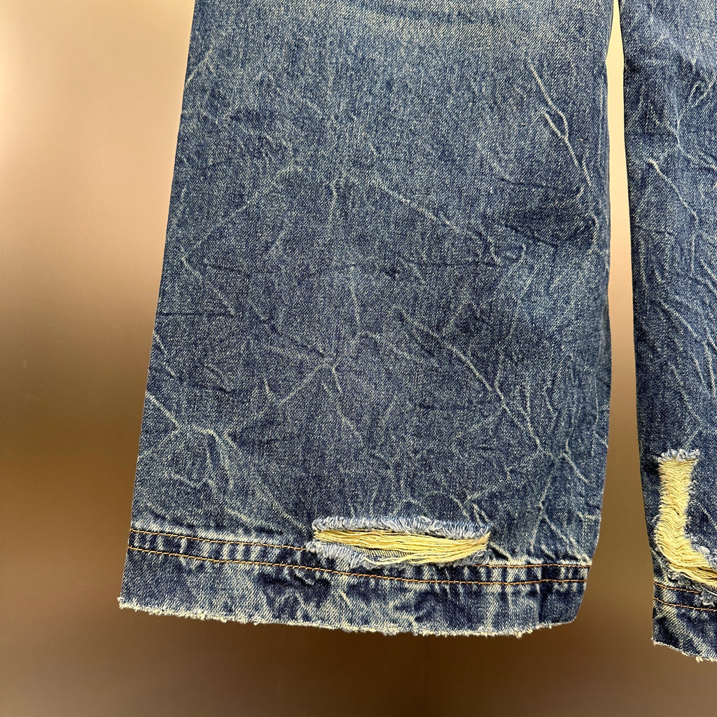Louis Vuitton Western Turquoise Accent Distressed Utility Denim Trousers