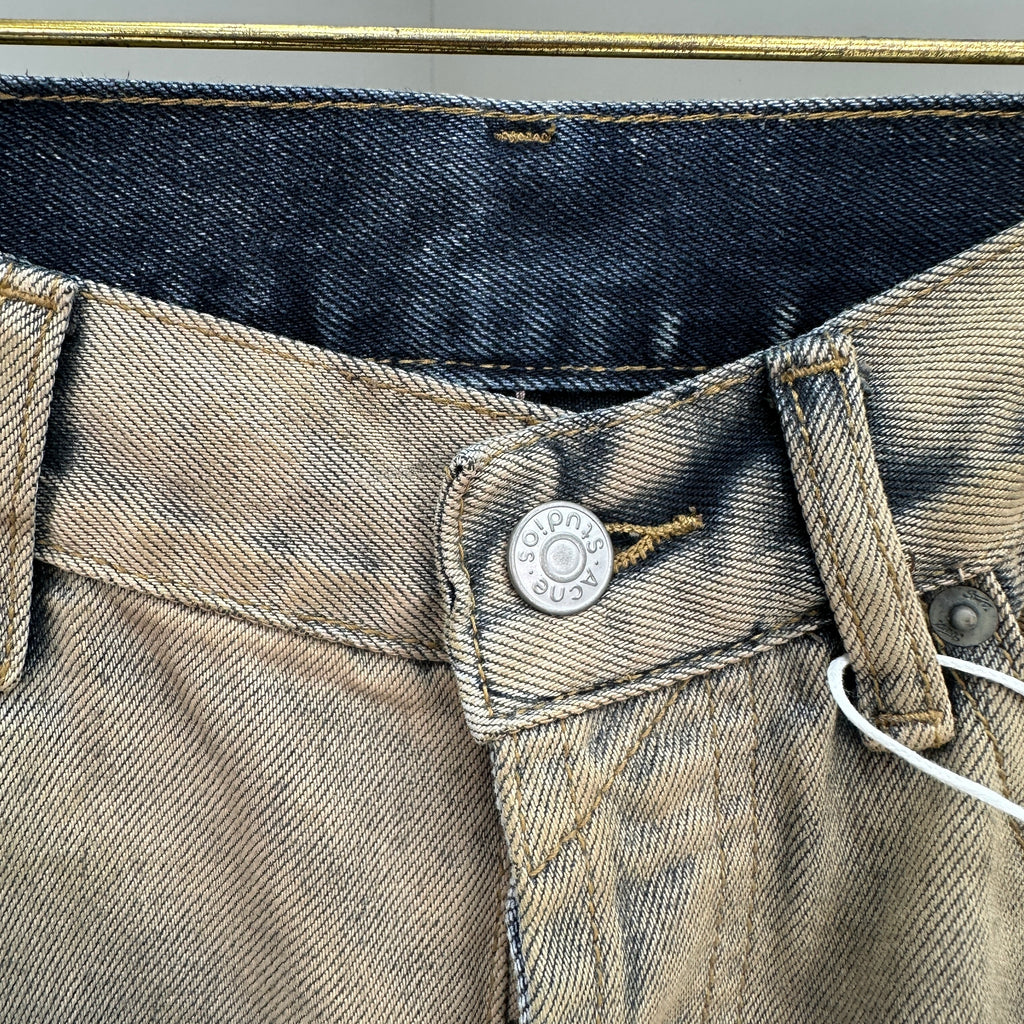 Acne Studios Distressed Beige Tinted Wide-Leg Denim Pants