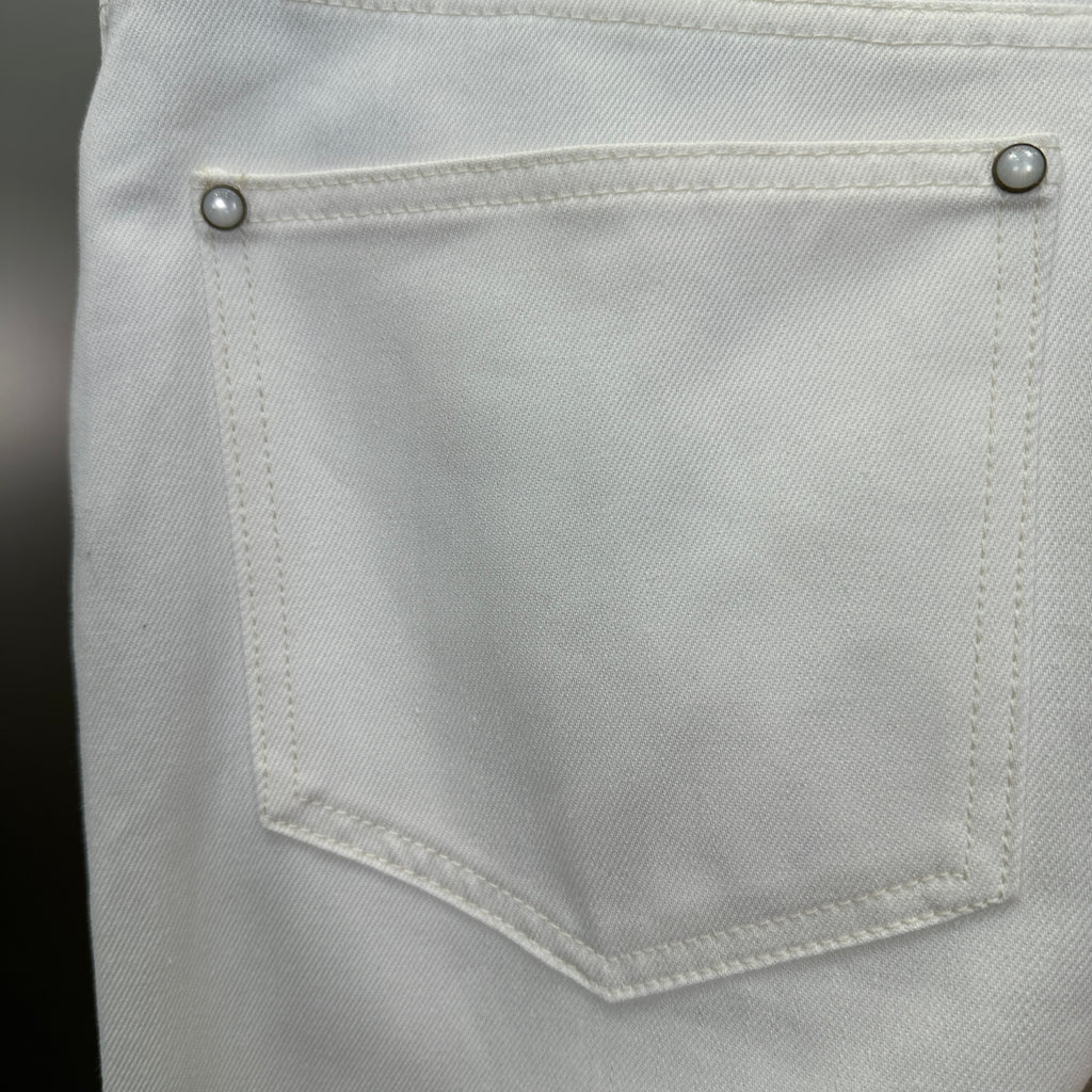 Louis Vuitton Classic Fit White Denim Pants with Tan Logo Patch