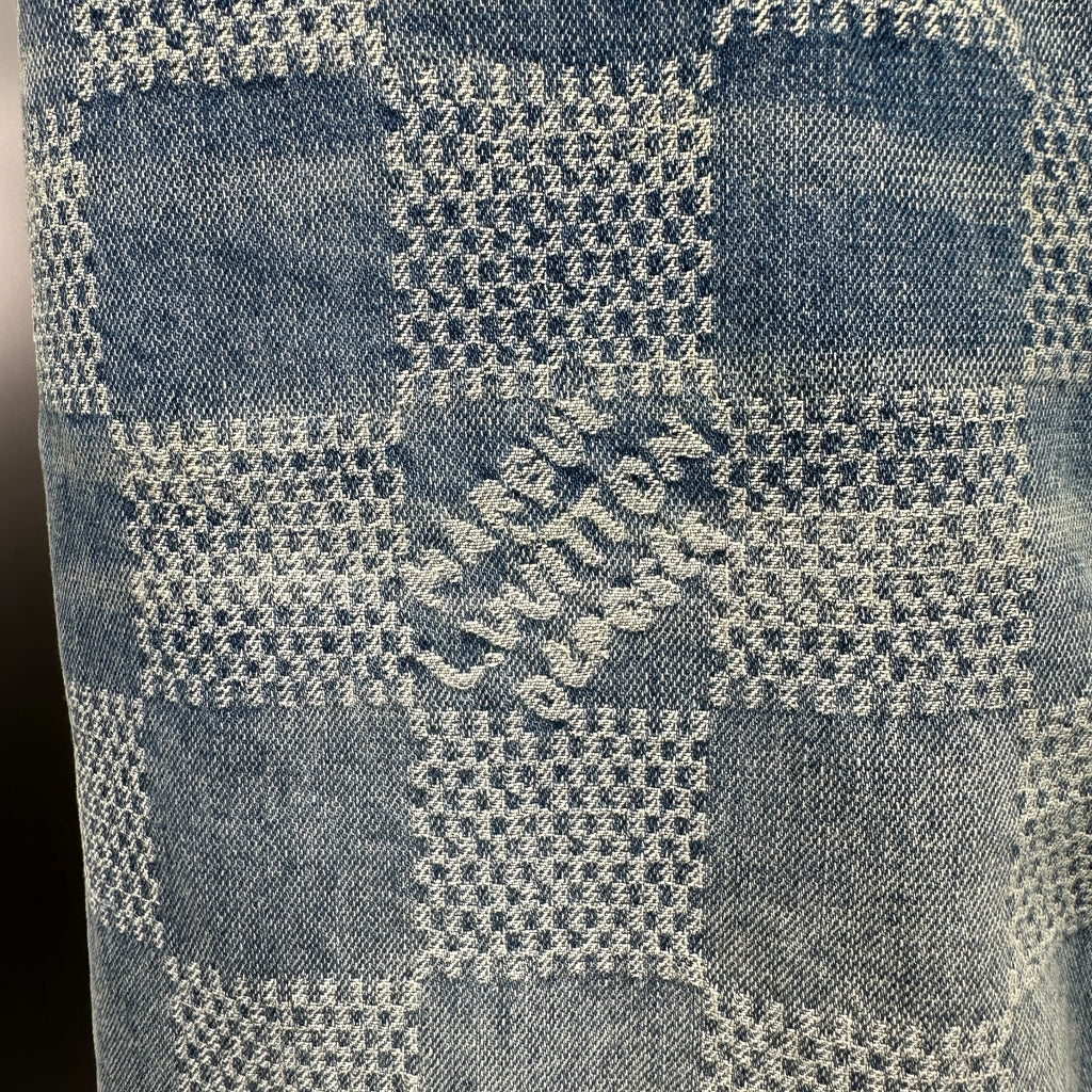 Louis Vuitton Bleached Damier Pattern Denim Trousers with Heritage Inscription