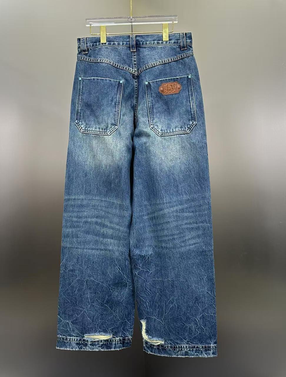 Louis Vuitton Western Turquoise Accent Distressed Utility Denim Trousers