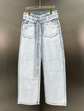 Acne Studios High-Waisted Wide-Leg Denim Pants with Matching Belt