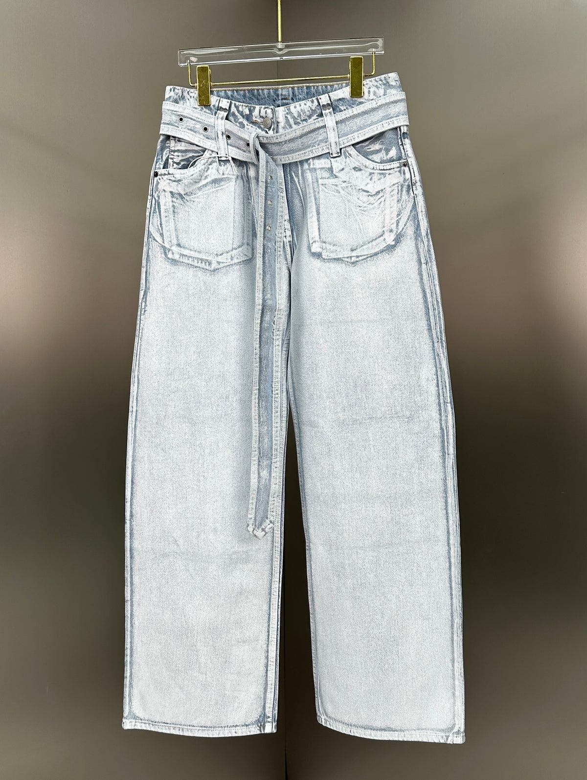 Acne Studios High-Waisted Wide-Leg Denim Pants with Matching Belt