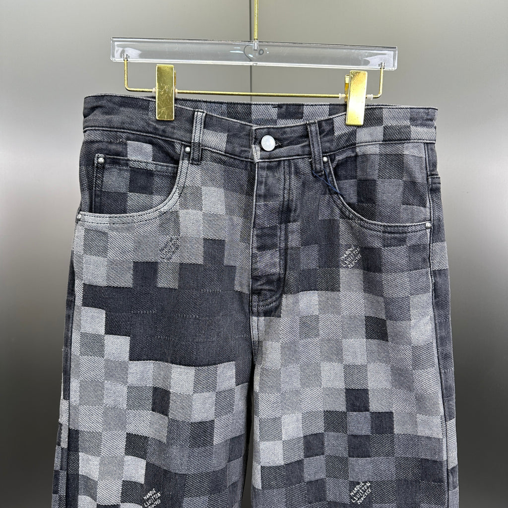Louis Vuitton Pixelated Damier Charcoal Denim Trousers with Heritage Inscription