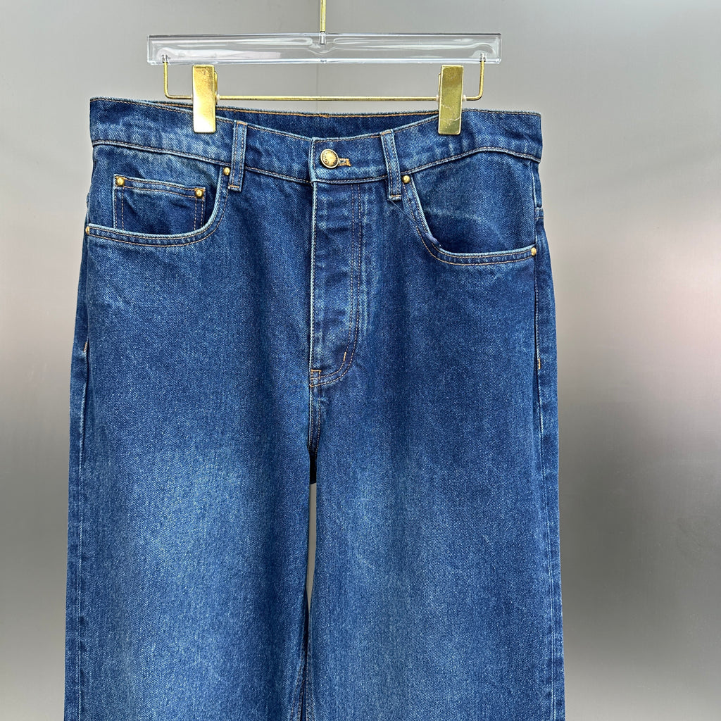 Louis Vuitton Rolled Hem Monogram Canvas Detail Denim Trousers