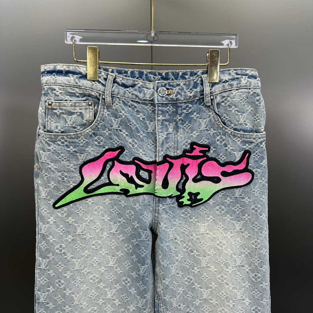 Louis Vuitton Neon Graffiti Logo Monogram Denim Trousers – Bleached Indigo