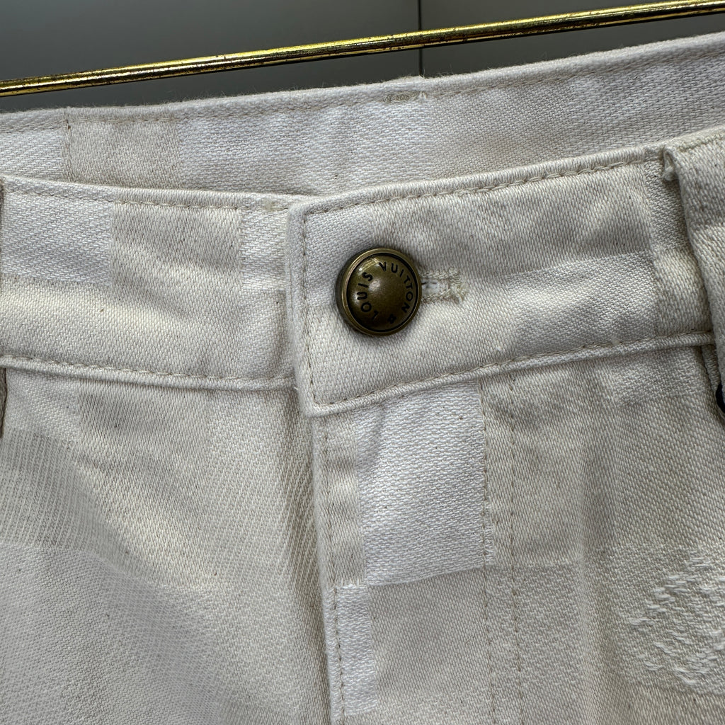 Louis Vuitton Tonal Pixelated Damier Cream Denim Trousers