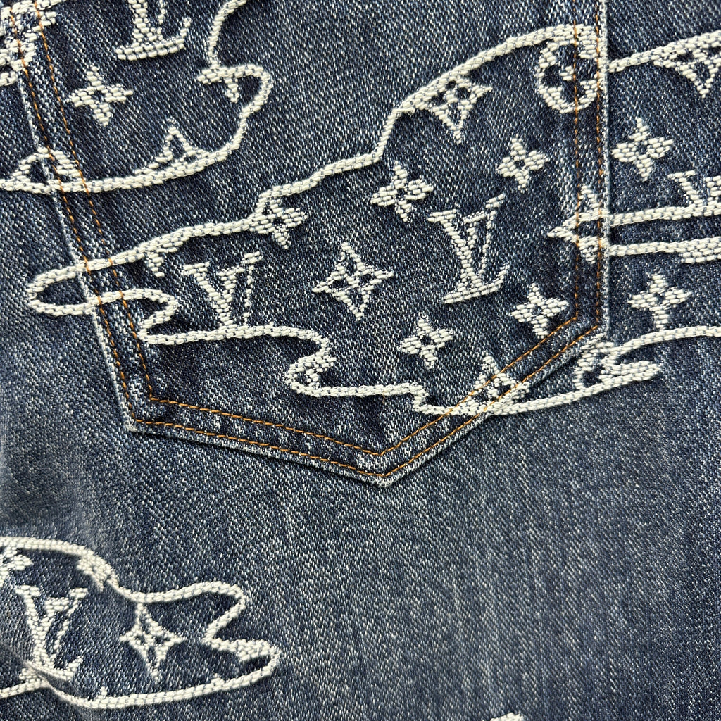 Louis Vuitton White Embroidered Cloud Motif Denim Trousers – Dark Blue