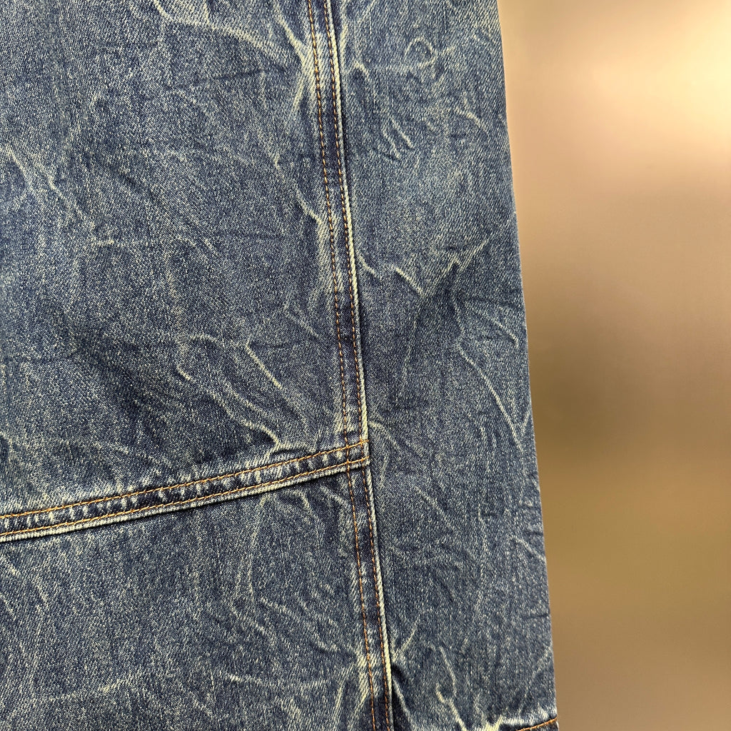 Louis Vuitton Western Turquoise Accent Distressed Utility Denim Trousers