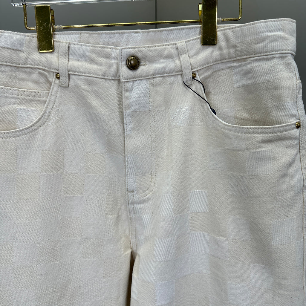 Louis Vuitton Tonal Pixelated Damier Cream Denim Trousers