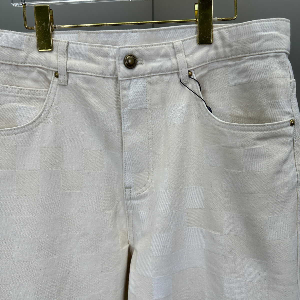 Louis Vuitton Tonal Pixelated Damier Cream Denim Trousers