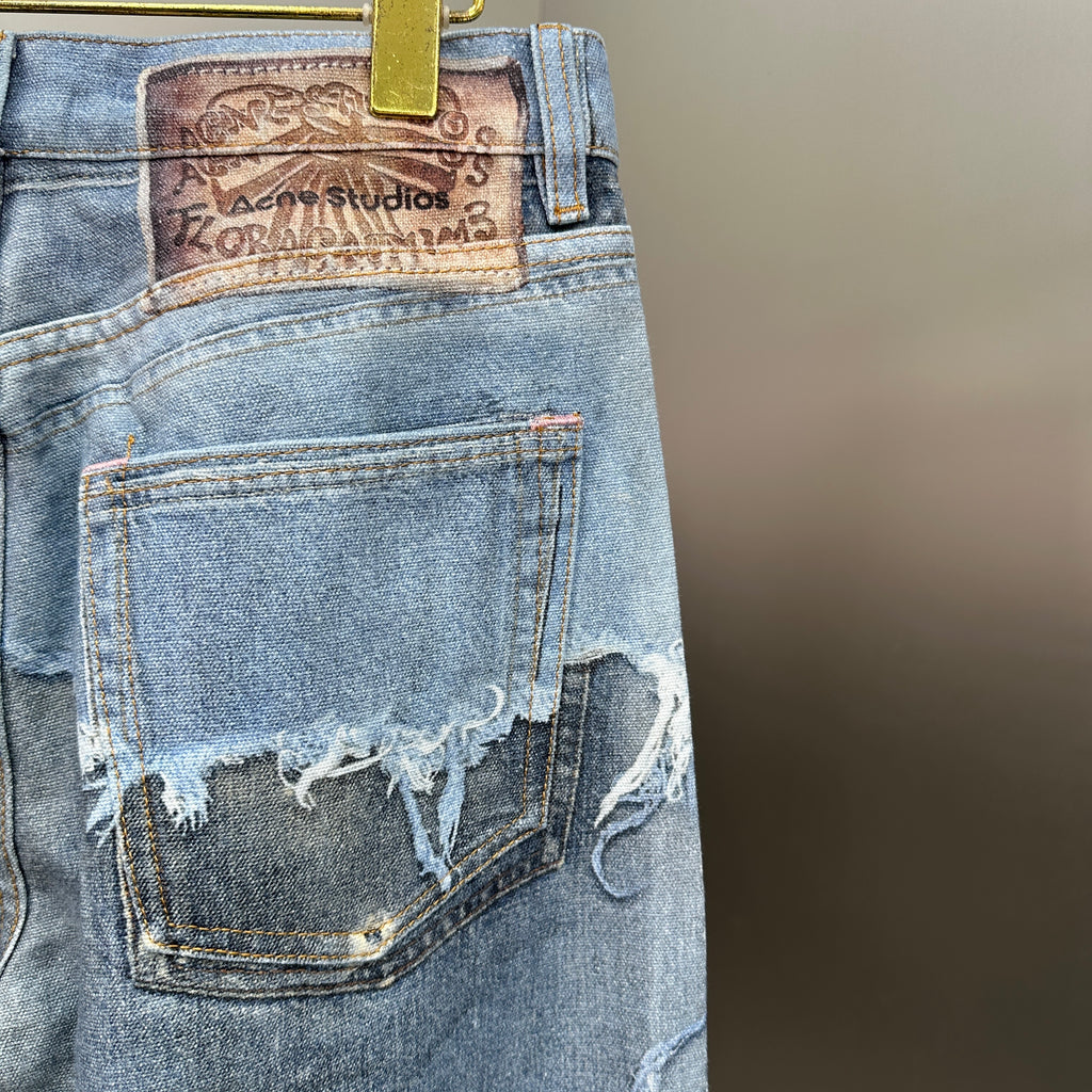 Acne Studios Deconstructed Frayed Denim Panel Jeans