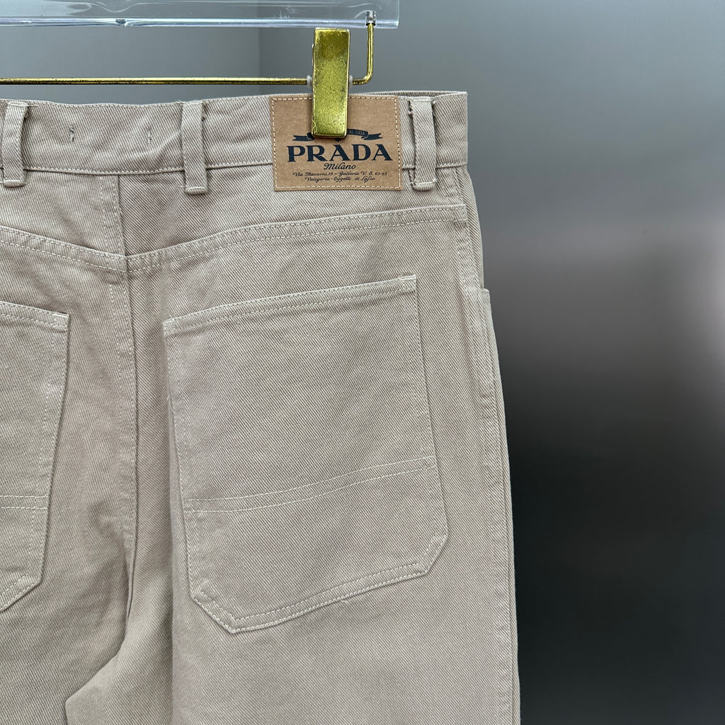 Prada Minimalist Beige Cotton Straight Denim Pants