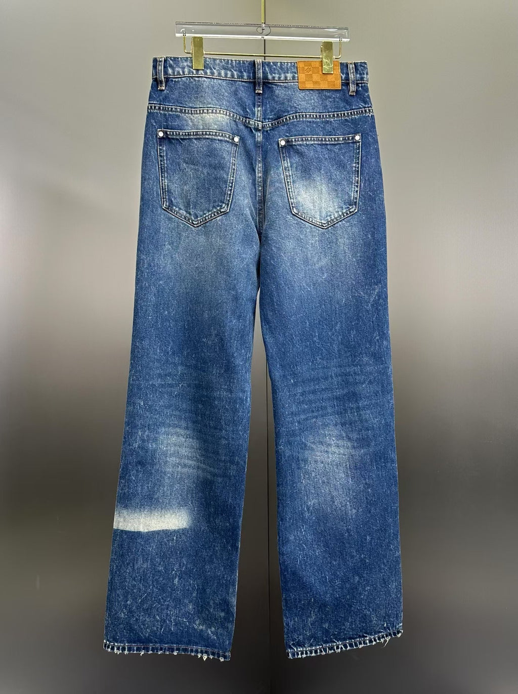 Louis Vuitton Sun-Faded Indigo Denim Trousers with Heritage Leather Patch