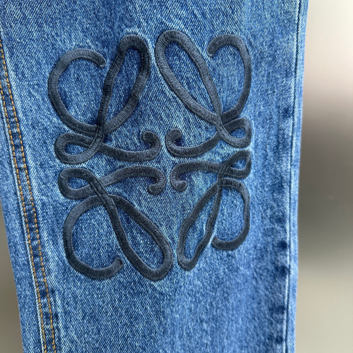 Loewe Anagram Patchwork Straight Denim Pants – Mid-Blue Wash