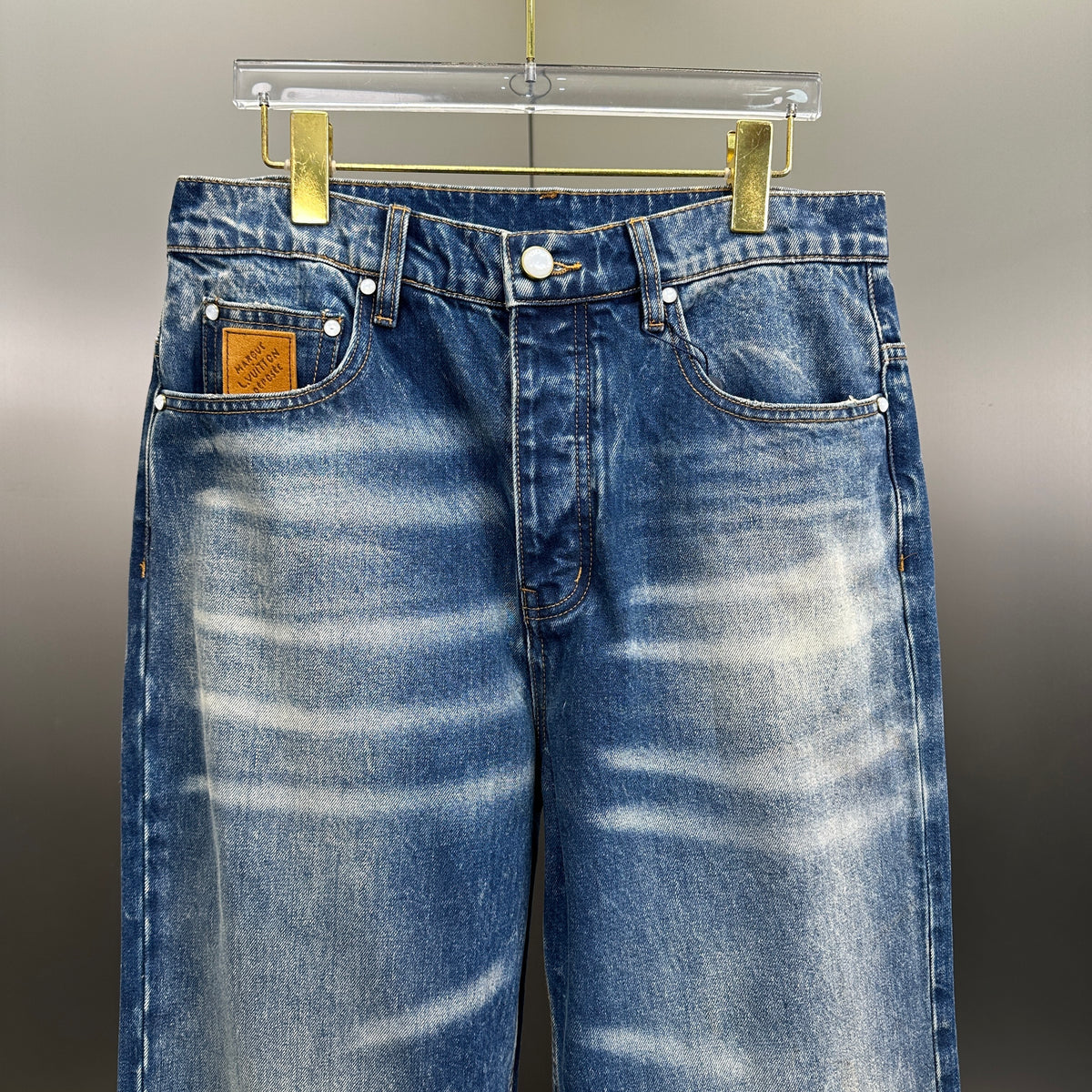 Louis Vuitton Sun-Faded Indigo Denim Trousers with Heritage Leather Patch