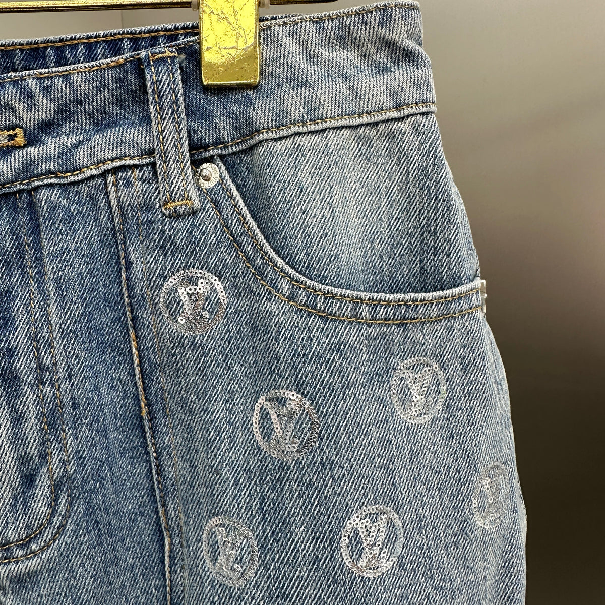 Louis Vuitton Silver LV Monogram Pocket Wide-Leg Denim Trousers